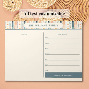 Bloco De Notas Calendário da Família Boho Weekly com Seção Notas