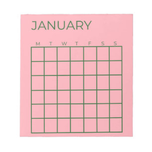 Bloco De Notas Calendário da Organização Verde Rosa Não Atualizad