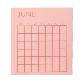 Bloco De Notas Calendário de junho não atualizado, vermelho-rosa,