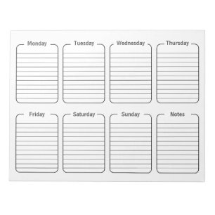 Bloco De Notas Calendário de Rasgos Brancos Simples Semanais do P