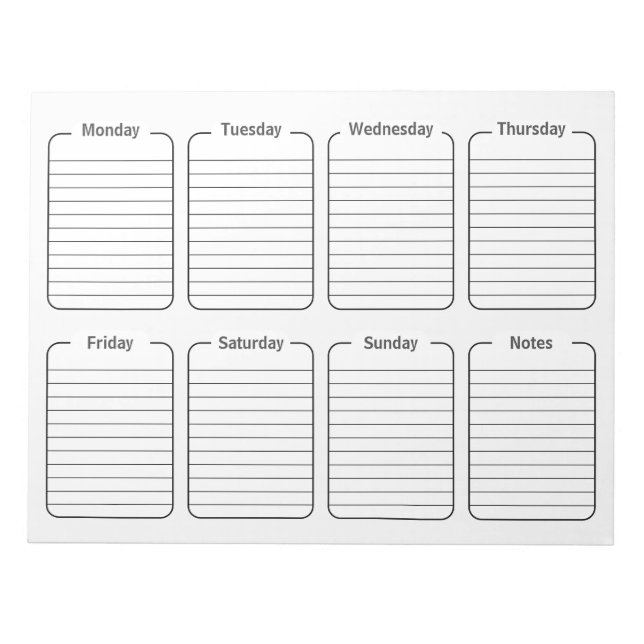 Bloco De Notas Calendário de Rasgos Brancos Simples Semanais do P (Frente)