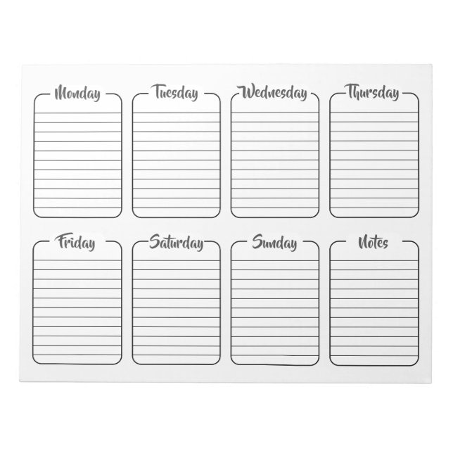 Bloco De Notas Calendário de Rasgos Brancos Simples Semanais do P (Frente)