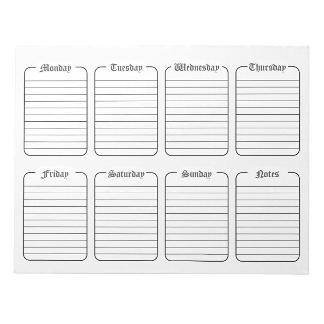 Bloco De Notas Calendário de Rasgos Brancos Simples Semanais do P (Frente)