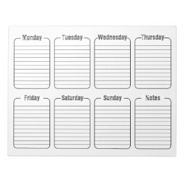 Bloco De Notas Calendário de Rasgos Brancos Simples Semanais do P