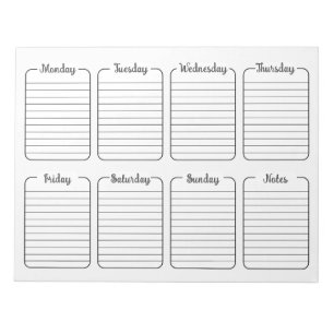 Bloco De Notas Calendário de Rasgos Brancos Simples Semanais do P