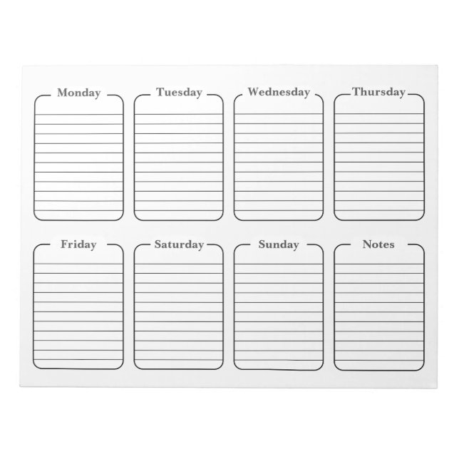 Bloco De Notas Calendário de Rasgos Brancos Simples Semanais do P (Frente)