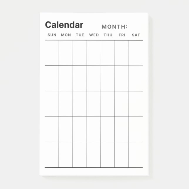 Bloco De Notas Calendário do Planejador Mensal Simples Minimalist (Frente)