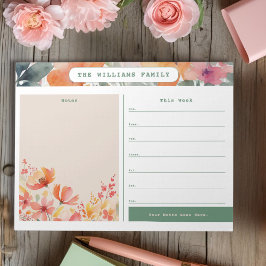 Bloco De Notas Calendário e Notas da Família Semanal Floral de Wa