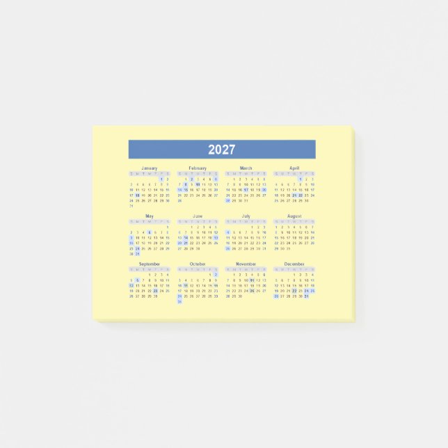 Bloco De Notas Calendário Mensal 2027 Versão Azul (Frente)