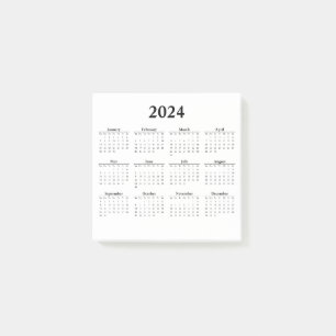 Bloco De Notas Calendário Mensal de 2024 sobre Notas de Posto Bra