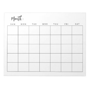 Bloco De Notas Calendário mensal do vazio