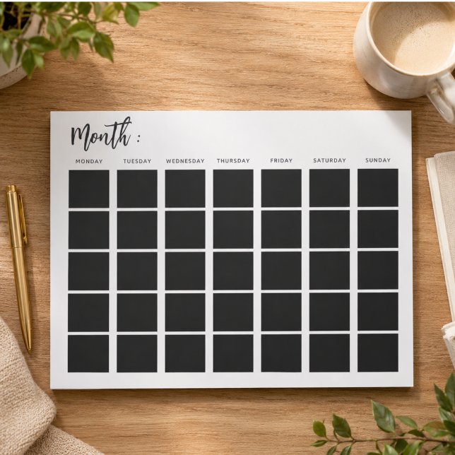 Bloco De Notas Calendário mensal em branco (Blank monthly calendar notepad)