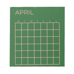 Bloco De Notas Calendário Não Atualizado de abril Verde Rosa para