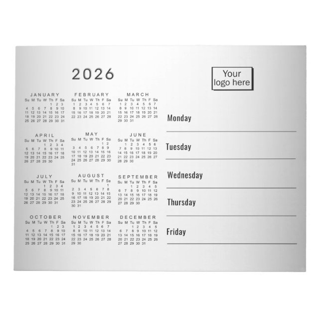 Bloco De Notas Calendário Personalizado 2026 com Logo e Fundo Cin (Frente)