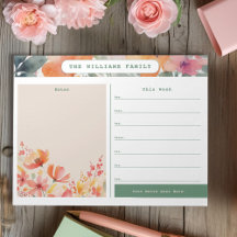 Calendário Semanal Floral de Família e Notas em Aq