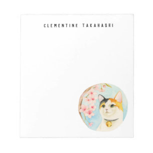 Bloco De Notas Calico Cat e Cherry Blossom Adicione seu nome