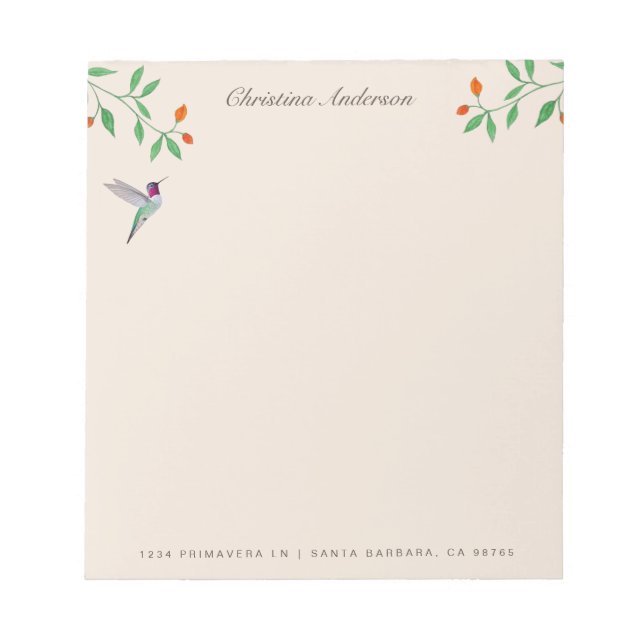 Bloco De Notas California Hummingbird  (Frente)