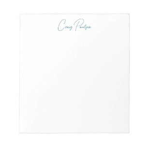 Bloco De Notas Caligrafia do Seu Nome Azul Branco Única Minimalis