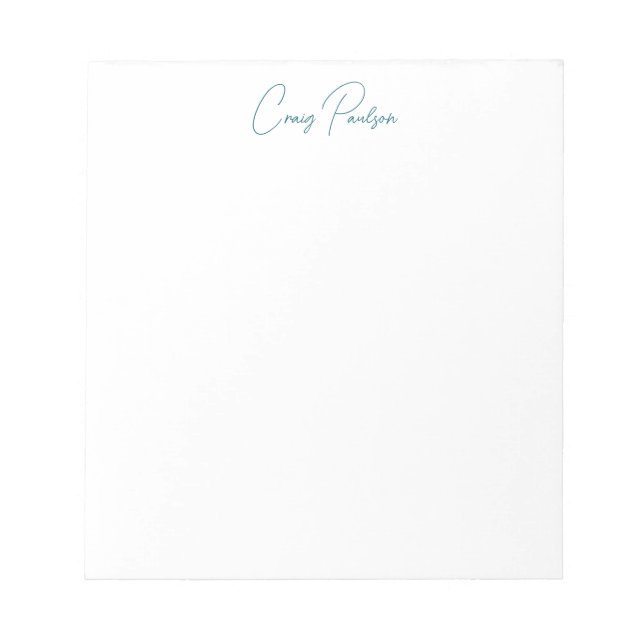 Bloco De Notas Caligrafia do Seu Nome Azul Branco Única Minimalis (Frente)