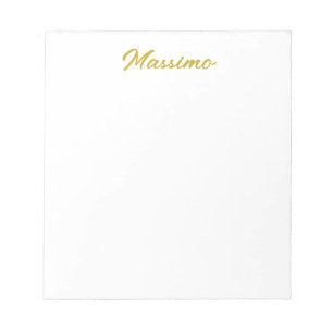 Bloco De Notas Caligrafia Elegante Dourado Branco Simples Nome