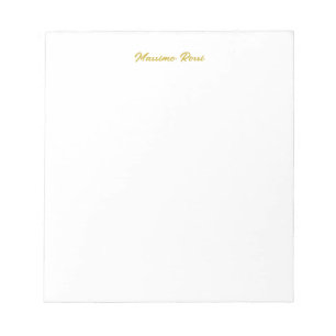 Bloco De Notas Caligrafia Elegante Dourado Branco Simples Nome