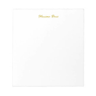 Bloco De Notas Caligrafia Elegante Dourado Branco Simples Nome