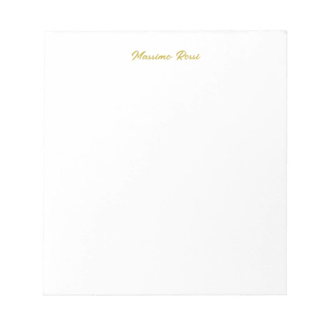 Bloco De Notas Caligrafia Elegante Dourado Branco Simples Nome (Frente)
