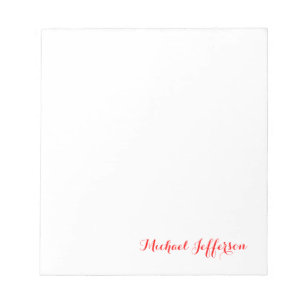 Bloco De Notas Caligrafia Elegante Simples Plano Vermelho Branco