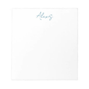Bloco De Notas Caligrafia Nome Script Simples Branco Azul