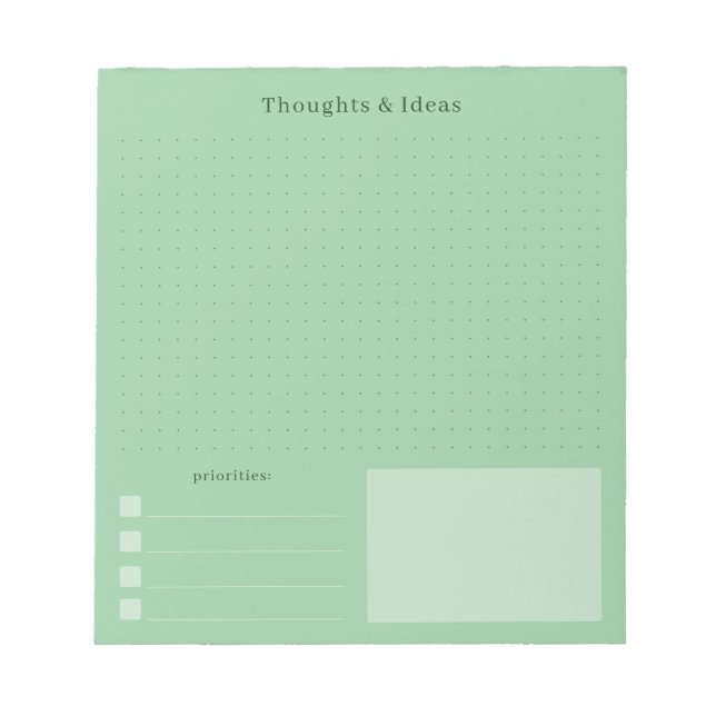 Bloco De Notas Calmo Verde e minimal Pensamentos & Ideias (Frente)