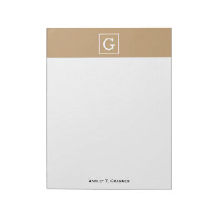 Bloco De Notas Camel Brown White enquadrado Monograma inicial
