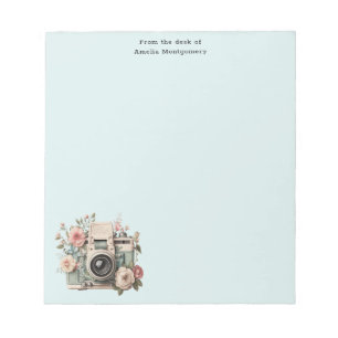 Bloco De Notas Câmera com Flores Retro Pastel