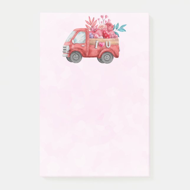 Bloco De Notas Caminhão de Amor Bonito com Aquarela Cardíaca (Frente)