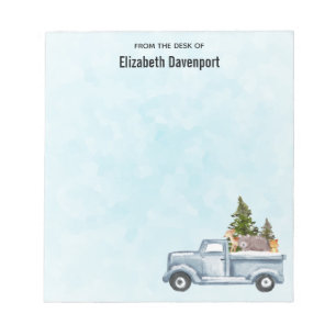 Bloco De Notas Caminhão de Natal com Pinheiros e Animais Floresta