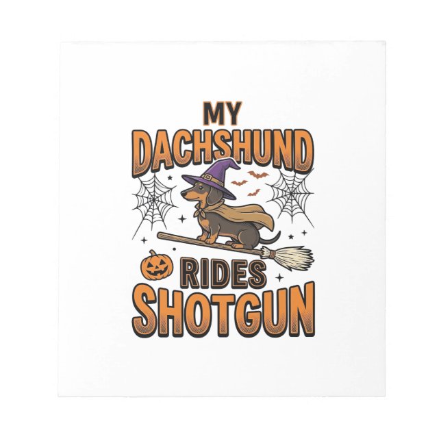 Bloco De Notas Camisa Dachshund Halloween Bruxa Vassoura Anda no  (Frente)