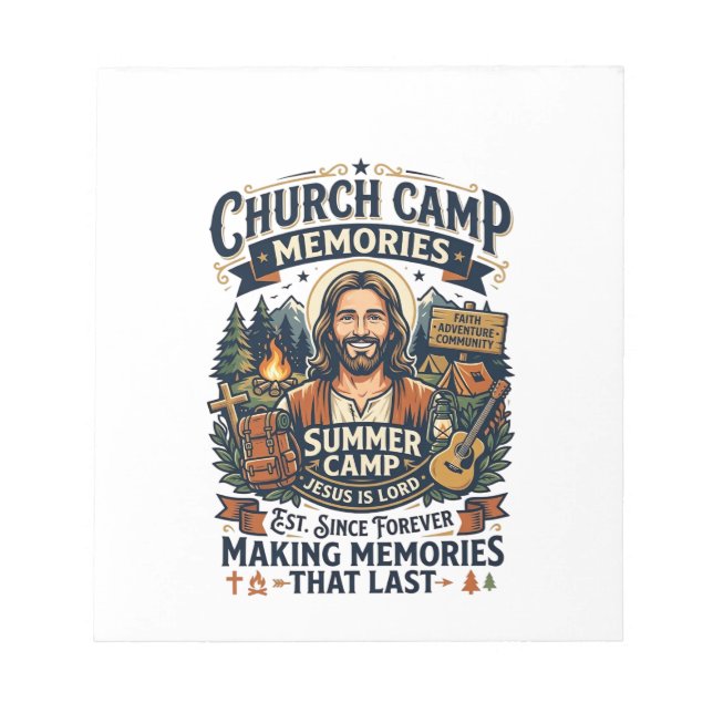 Bloco De Notas Camisa de Nostalgia do Acampamento da Igreja Jesus (Frente)