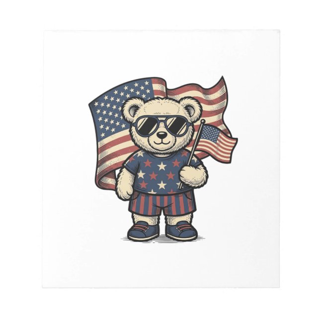 Bloco De Notas Camisa de urso Teddy patriota com desenho de gravu (Frente)