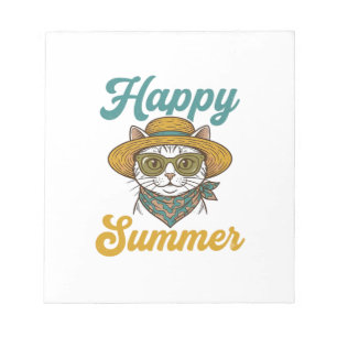 Bloco De Notas Camisa de Verão Feliz Gato Vintage Desenho de Grav