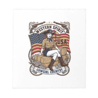 Bloco De Notas Camisa Patriótica Vintage Western Cowgirl Design_1