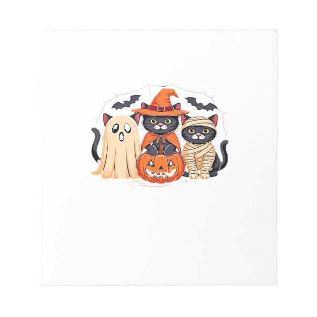 Bloco De Notas Camiseta Clássica Gato Abóbora Fantasma Bonito Hal (Frente)