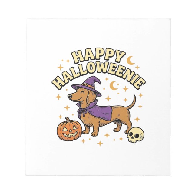 Bloco De Notas Camiseta de Cachorro Bruxa Dachshund Feliz Dia das (Frente)