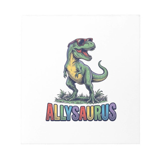 Bloco De Notas Camiseta de óculos de sol de dinossauro retrô Ally (Frente)