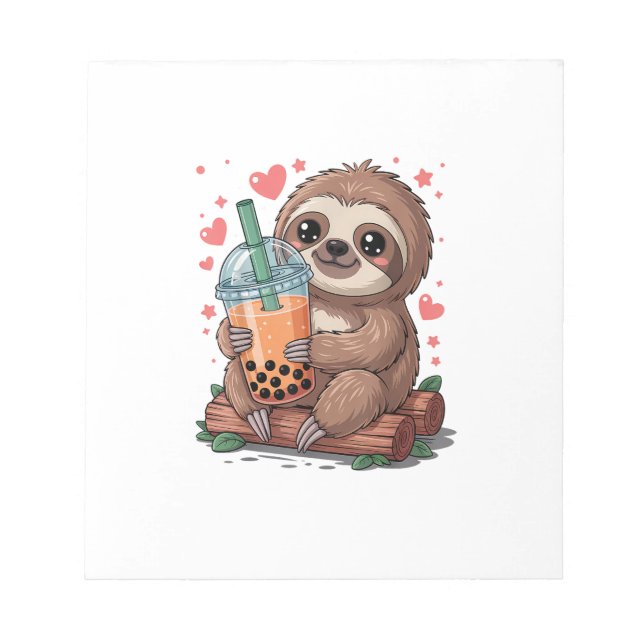 Bloco De Notas Camiseta de Sloth Bebendo Chá Boba Bubble Kawaii (Frente)
