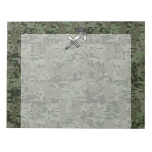 Bloco De Notas Camo Digital Silver Sagittarius Zodiac Woodland
