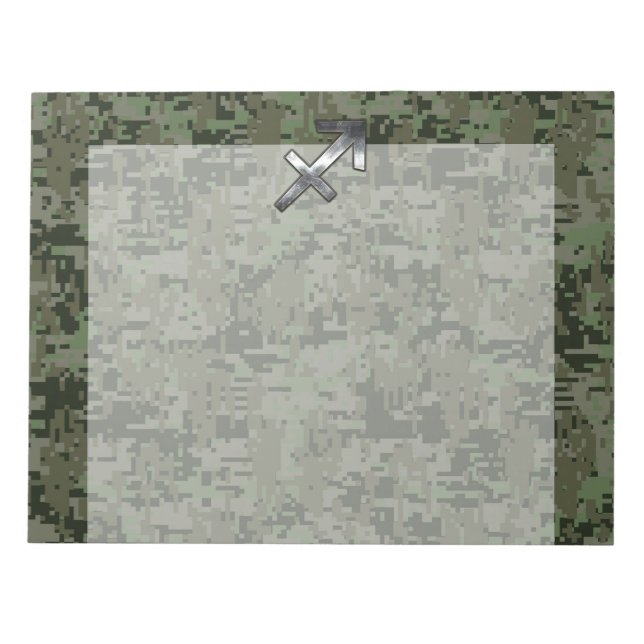 Bloco De Notas Camo Digital Silver Sagittarius Zodiac Woodland (Frente)