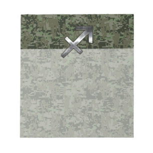 Bloco De Notas Camo Digital Silver Sagittarius Zodiac Woodland