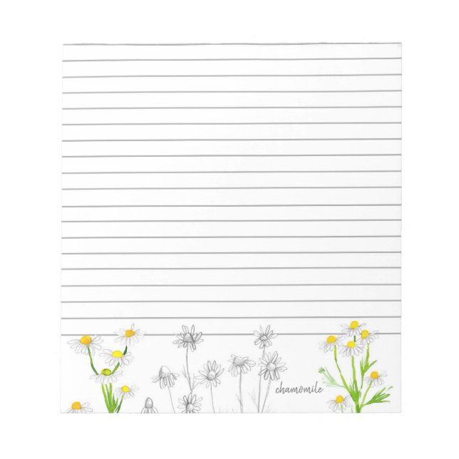 Bloco De Notas Camomile Herb Watercolor Plant Lined (Frente)