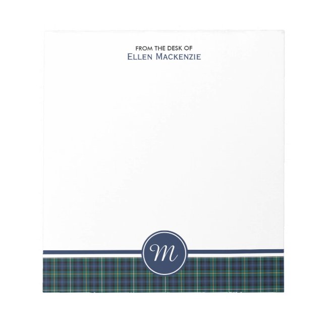 Bloco De Notas Campbell Clan Marinho Blue Scottish Tartan Monogra (Frente)
