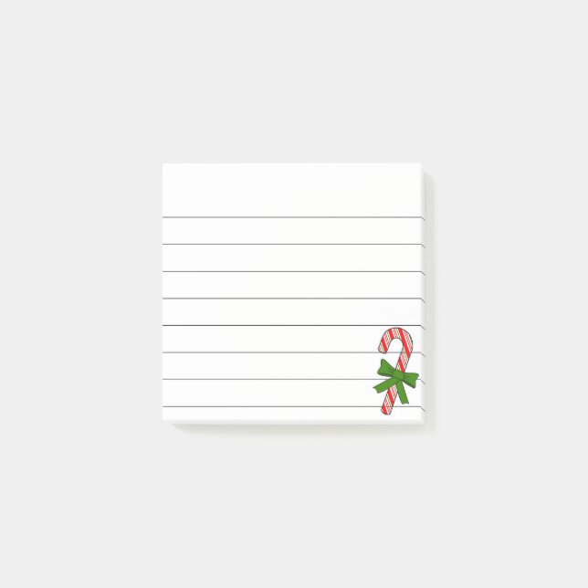 Bloco De Notas Candy Cane Green Ribbon Christmas Drawing Lined  (Frente)