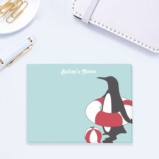 Bloco De Notas Caneta Personalizada Azul Claro Pinguim Cartoon Fo (Criador carregado)